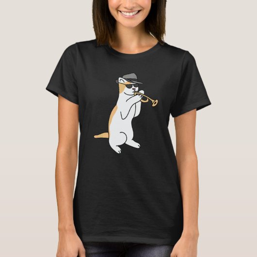 Trumpet Player Cat Jazz T-Shirt (Vorderseite)