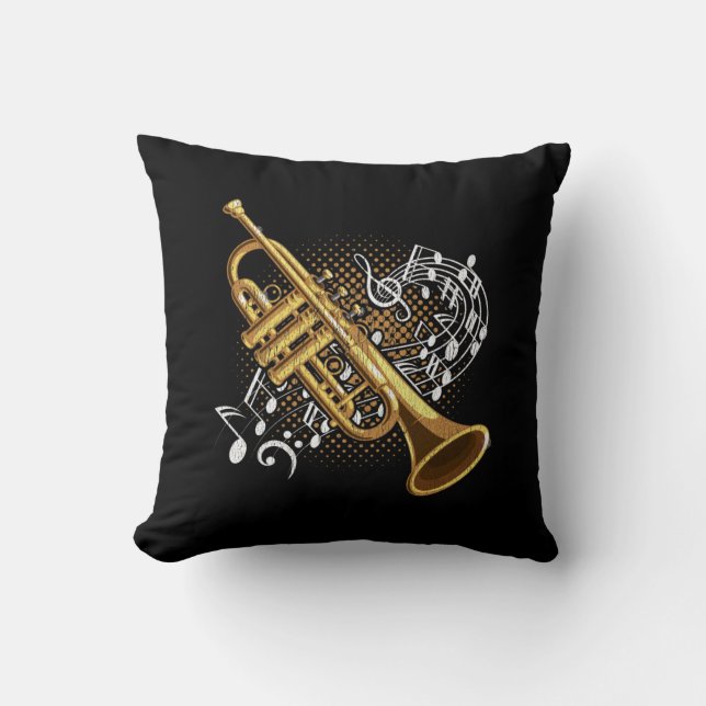 Trumpet Player Musical Notes Jazz Music Art Kissen (Vorderseite)