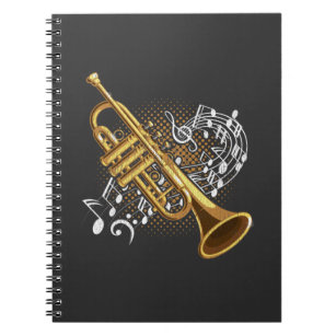 Trumpet Player Musical Notes Jazz Music Art Notizblock