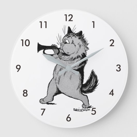 Trumpet Player (Trumpeter) Cat, Louis Wain Große Wanduhr (Vorderseite)