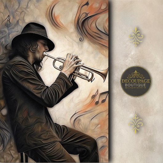 Trumpet Player with Abstract Motion Decoupage Seidenpapier