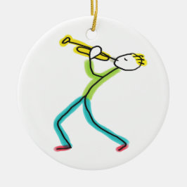 Trumpet Playing Stickman Keramik Ornament