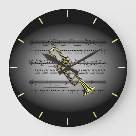 Trumpet ~Sheet Music ~ Black Gray Background Große Wanduhr (Vorderseite)