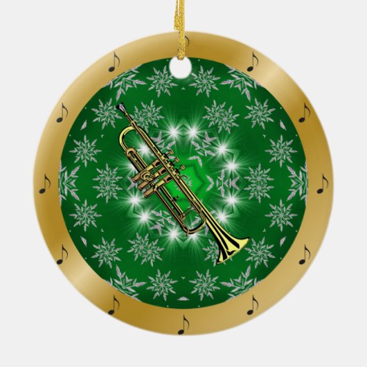 Trumpet ~ Silver ~ Green ~ Gold ~ Weihnachten ~ Keramik Ornament (Hinten)