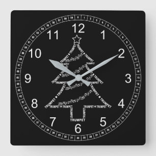 Trumpet Text Weihnachtsbaum Quadratische Wanduhr