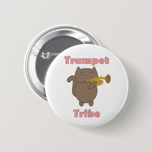 Trumpet Tribe Cat Funny Pink Button (Vorne & Hinten)