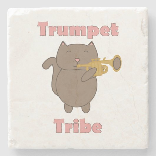 Trumpet Tribe Funny Cat Pink Steinuntersetzer (Vorderseite)