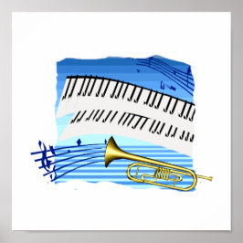Trumpet und Tastatur, blaues Thema, grafische Musi Poster