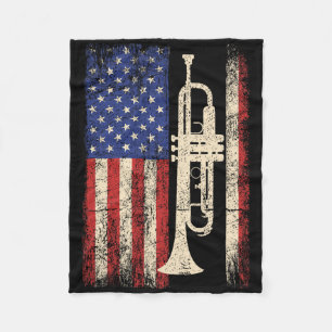 Trumpet USA American Flag Shirt Jazz Music Vintag Fleecedecke