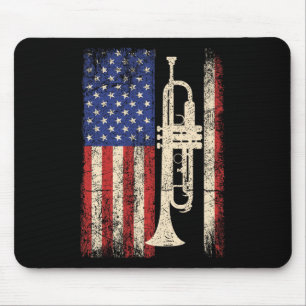 Trumpet USA American Flag Shirt Jazz Music Vintag Mousepad