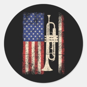 Trumpet USA American Flag Shirt Jazz Music Vintag Runder Aufkleber