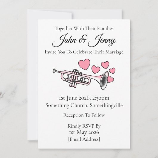 Trumpet Wedding Einladung Brass Musiker (Vorderseite)