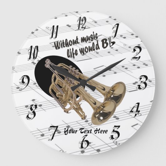 Trumpet Without Music Life Would B Flat Wall Clock Große Wanduhr (Vorderseite)