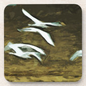 Trumpeter Swans in Flight Abstrakten Impressionism Getränkeuntersetzer (Vorderseite)