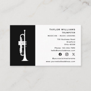 Trumpeter Trumpet Musiklehrer Schwarz-Weiß Visitenkarte