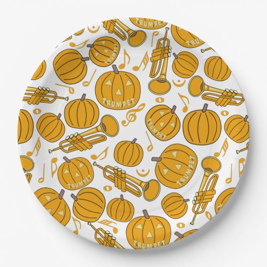 Trumpets Musiknote Pumpkins Pappteller (Vorderseite)