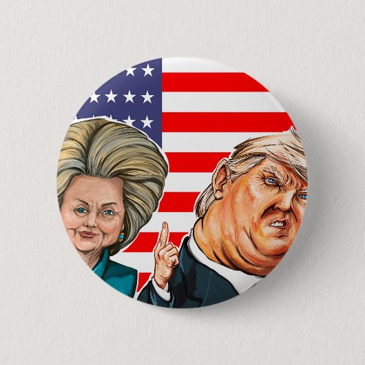 Trumpf-und Hillary-Karikatur Button (Vorderseite)