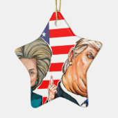 Trumpf-und Hillary-Karikatur Keramik Ornament (Links)