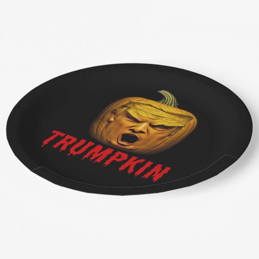 Trumpkin - Funny Donald Pumpkin Halloween Pappteller (Schrägansicht)