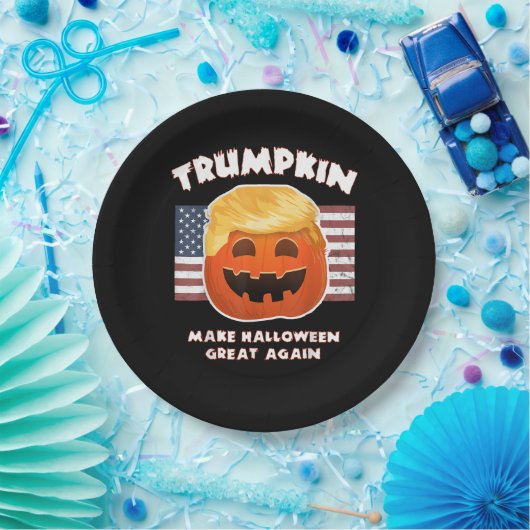 Trumpkin Funny Pumpkin Pie Pun Usa Liberals Hallow Pappteller (Party)