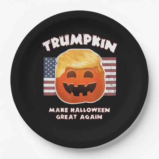 Trumpkin Funny Pumpkin Pie Pun Usa Liberals Hallow Pappteller (Vorderseite)