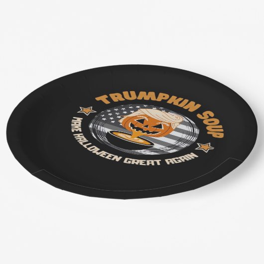 Trumpkin Halloween Great Again Pumpkin Soup F Pappteller (Schrägansicht)