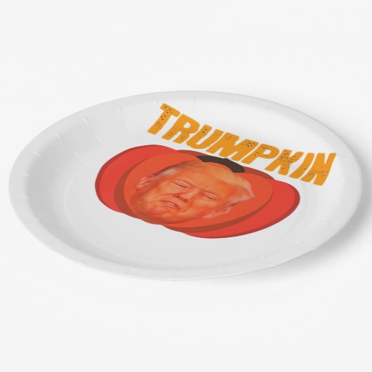 Trumpkin Halloween Kürbislaterne Graphic Funny Pappteller (Schrägansicht)