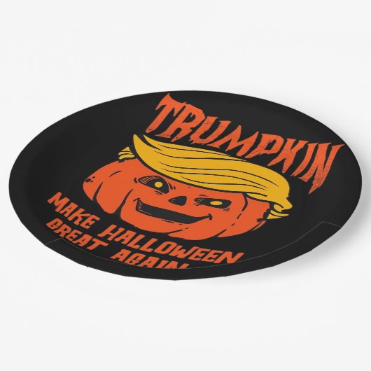 Trumpkin Halloween Pumpkin-Wahl Pappteller (Schrägansicht)