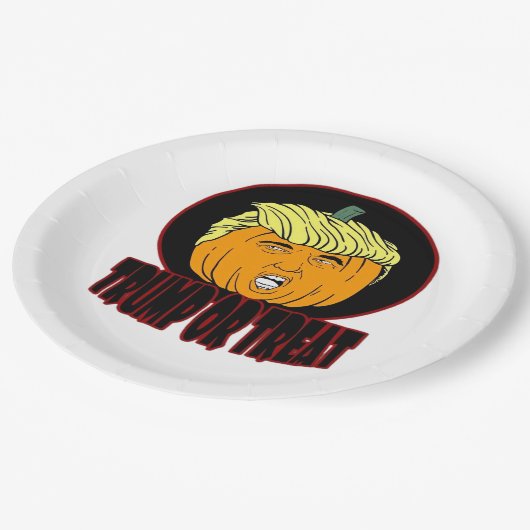 Trumpkin oder Leckerei Halloween Trumpkin Trick od Pappteller (Schrägansicht)