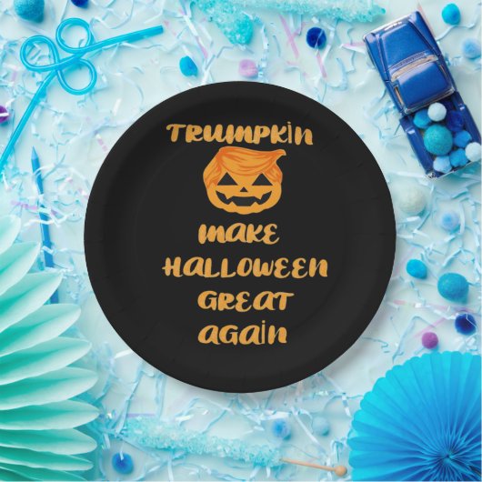 Trumpkin Pumpkin Halloween Design - Funny Autumn Q Pappteller (Party)