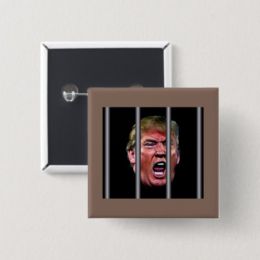 Trumps glänzender Kopf hinter Gefängnisbars Button (Vorne & Hinten)