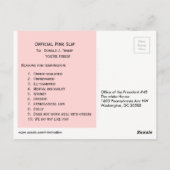 Trumps rosafarbene Postkarten für den Präsidenten (Rückseite)