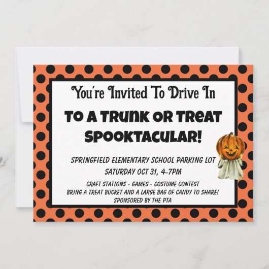 Trunk oder Leckerei Pumpkin Dots Kinder Halloween- Einladung (Vorderseite)