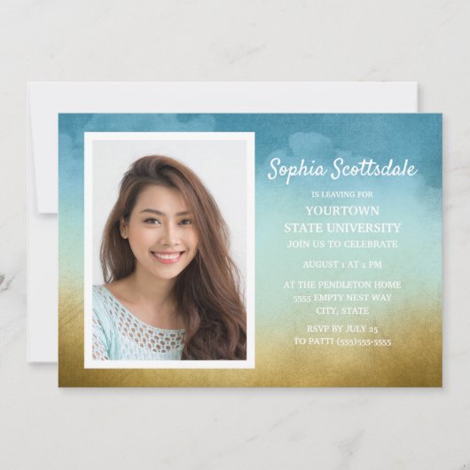 Trunk Party Dorm Shower Sky Blue Gold Foto Girl Einladung (Vorderseite)