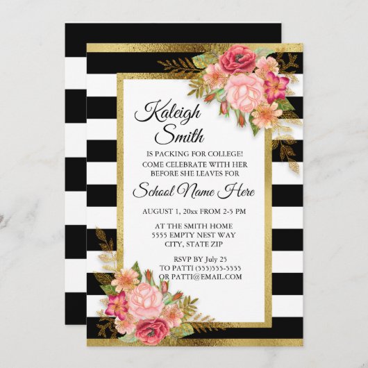 Trunk-Party Einladen Schwarz-weiß gestreift Rosa B Einladung (Vorne/Hinten)