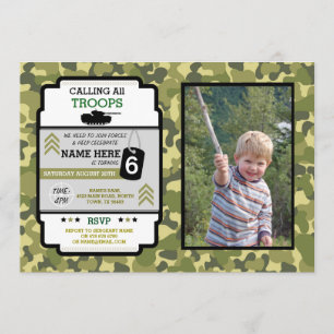 Truppen der Armee Foto Geburtstagspartei Camouflag Einladung