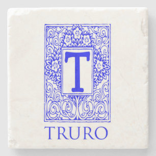 Truro blauer Monogramm-Stein-Untersetzer Steinuntersetzer