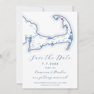 Truro MA Cape Cod Map Navy Blue Wedding Save The Date