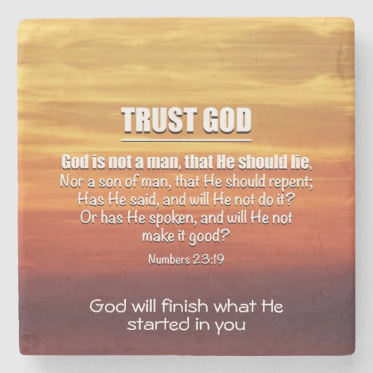 TRUST GOD-Nummern 23:19 Christlich Inspiration Steinuntersetzer (Vorderseite)