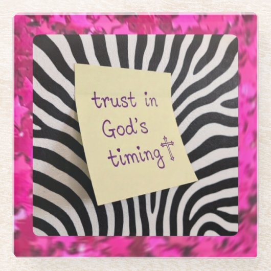 Trust in God's Timing pink glitter zebra y2k Glasuntersetzer (Vorderseite)
