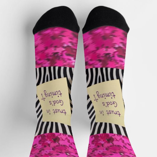 Trust in God's Timing pink glitter zebra y2k Socken (Oben)