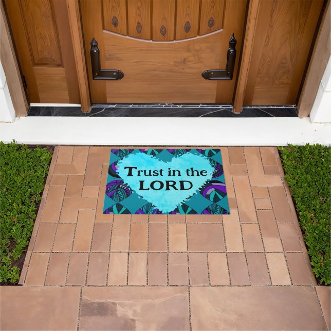 Trust In The Lord Fish Leaves Purple Teal Grey Fußmatte (Außenbereich)