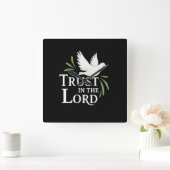 Trust in the Lord White Dove Christian Flat Cards Quadratische Wanduhr (Zuhause)