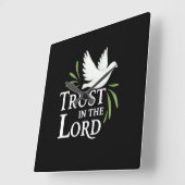 Trust in the Lord White Dove Christian Flat Cards Quadratische Wanduhr (Winkel)