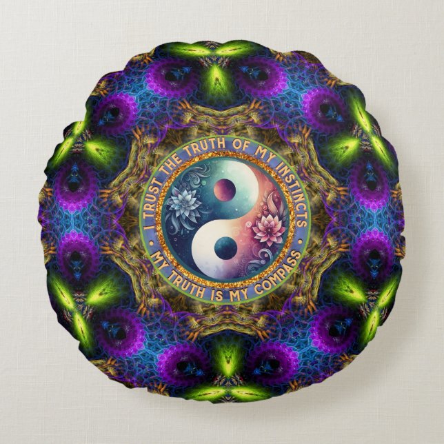 Trust Instincts Growth Compass Direction Inspire Rundes Kissen (Vorderseite)