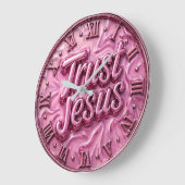 Trust Jesus Pink Marble Große Wanduhr (Winkel)