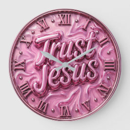 Trust Jesus Pink Marble Große Wanduhr