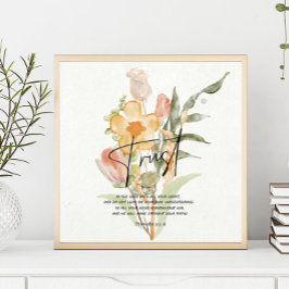 Trust-Proverbs 3:5-6 Orange floral Poster