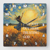 Trusting God in a Golden Field Artwork Quadratische Wanduhr (Vorderseite)