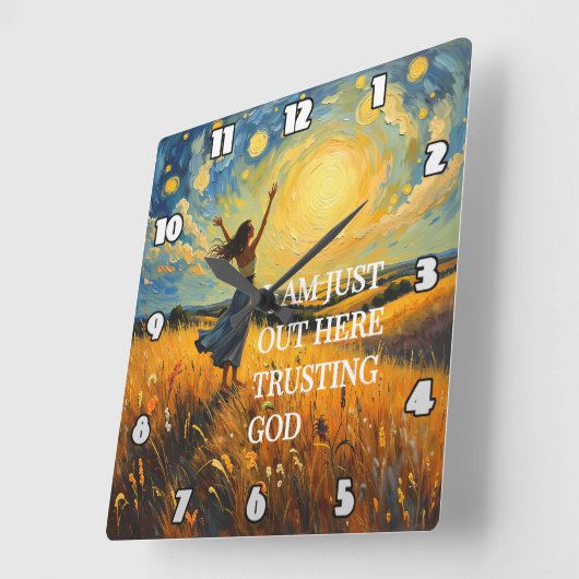 Trusting God in a Golden Field Artwork Quadratische Wanduhr (Winkel)